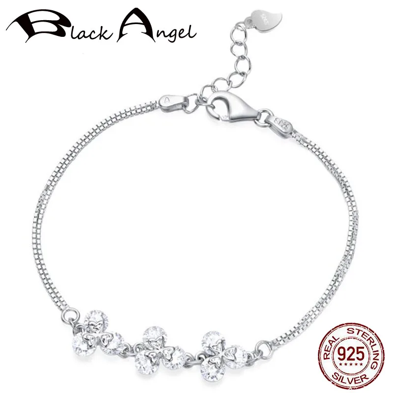 

New 925 Sterling Silver Adjustable Bracelet Flower Austria Crystals Luxury CZ Bracelets Fine Jewelry For Women
