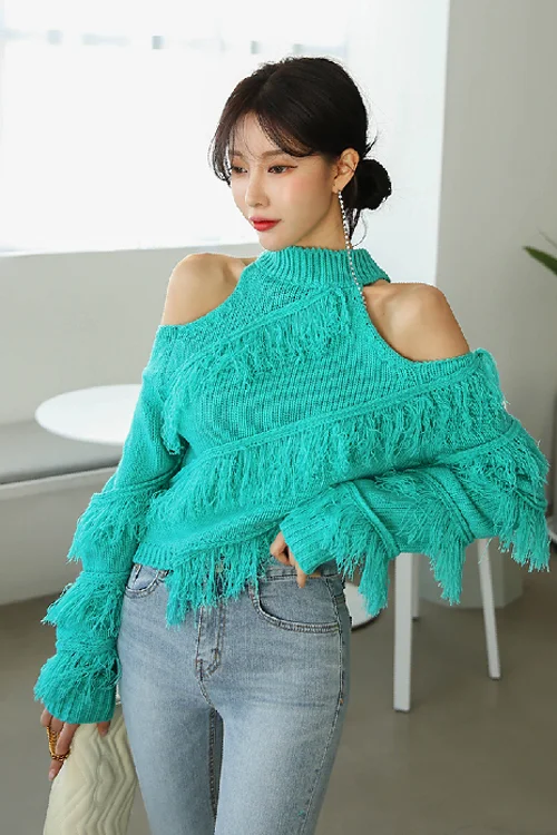Новинка зимы 2019 женские пуловеры с бахромой свитер сексуальный водолазка