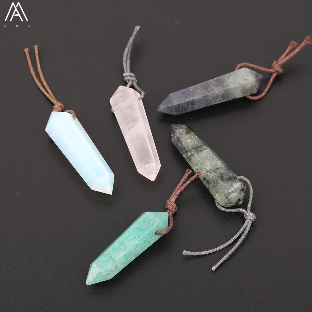 5pcs/Lot Random Sales Natural Gems Stone Double Point Pendants Necklace Hexagon Quartz Crystal Jewelry Findings FZ-77AMAB | Украшения и