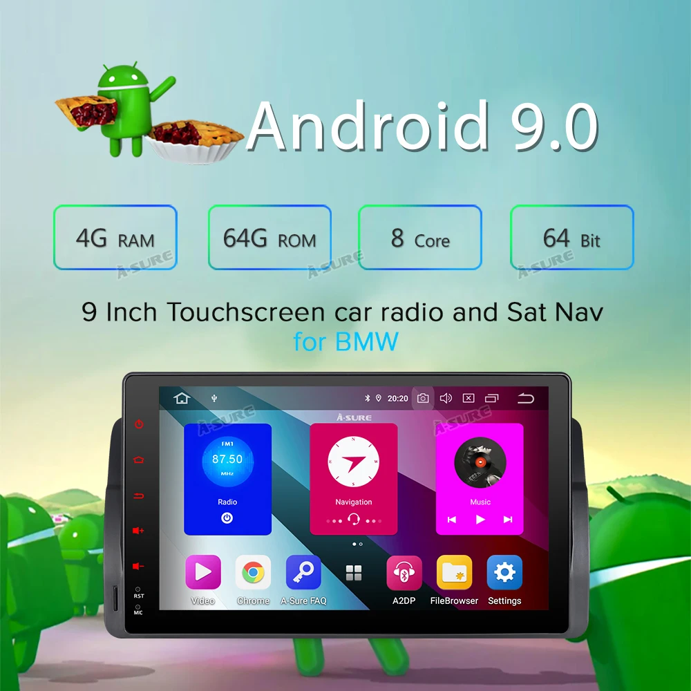 Автомобильный мультимедийный плеер A-Sure 1 Din 8 ядер 4 Гб Android 9 0 Авторадио