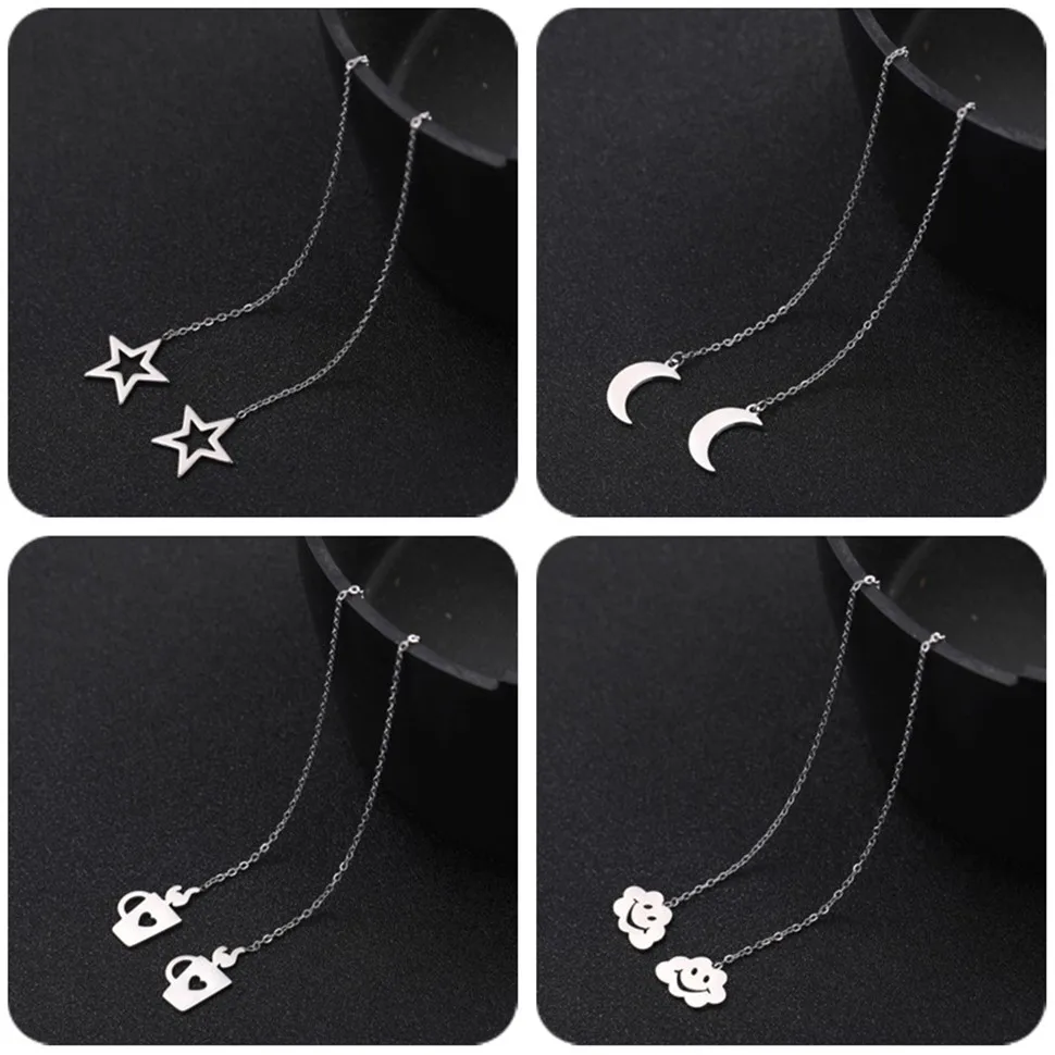 Женские серьги в виде звезды луны сердца Геометрическая цепочка с подвеской
