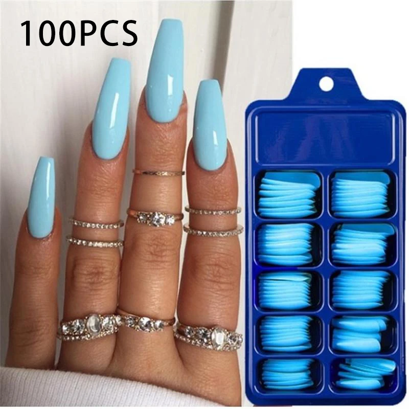 Накладные ногти 100 шт./лот летние однотонные заостренные накладные стикер