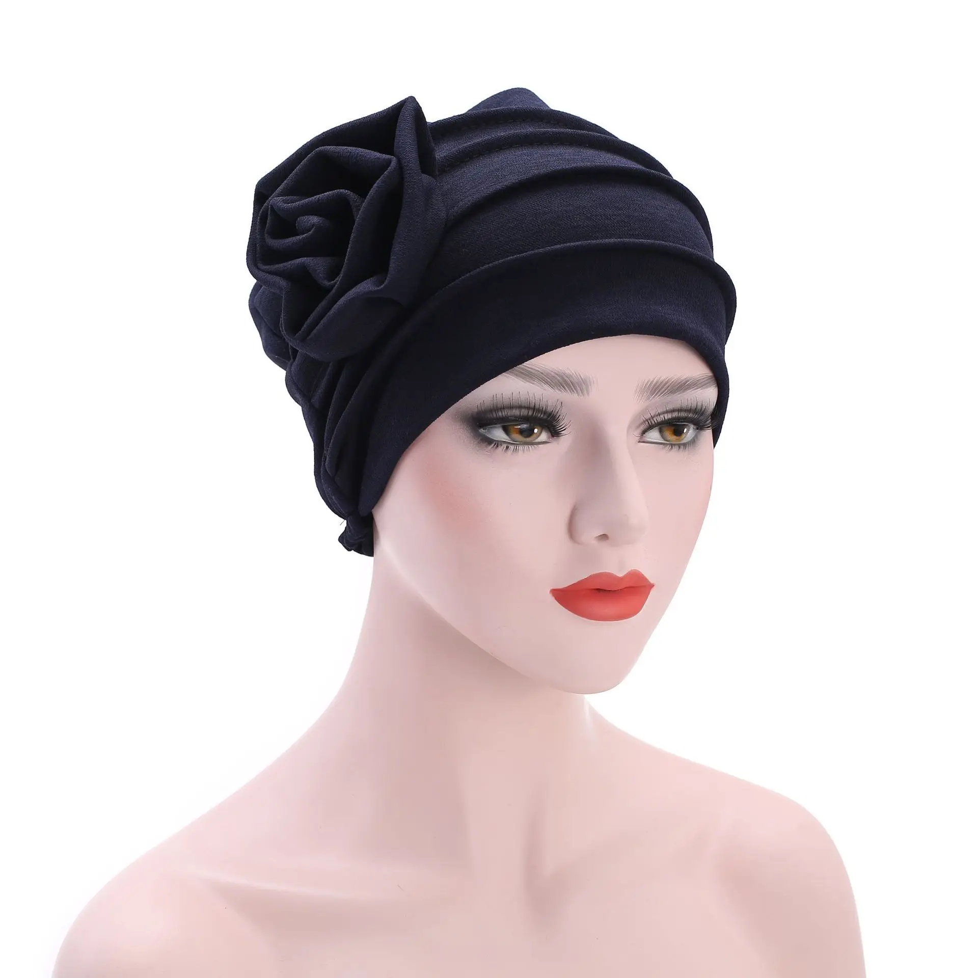

New European and American monochrome side flower headscarf hat Muslim Baotou hat Ladies confinement hat