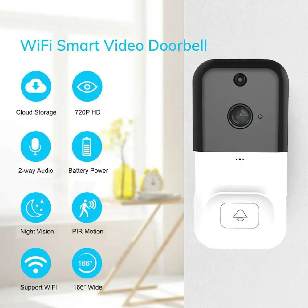 

Wireless Smart WiFi DoorBell Camera Phone Video Door Visual Ring Door Bell Intercom with PIR Night Vision Home Security Camera