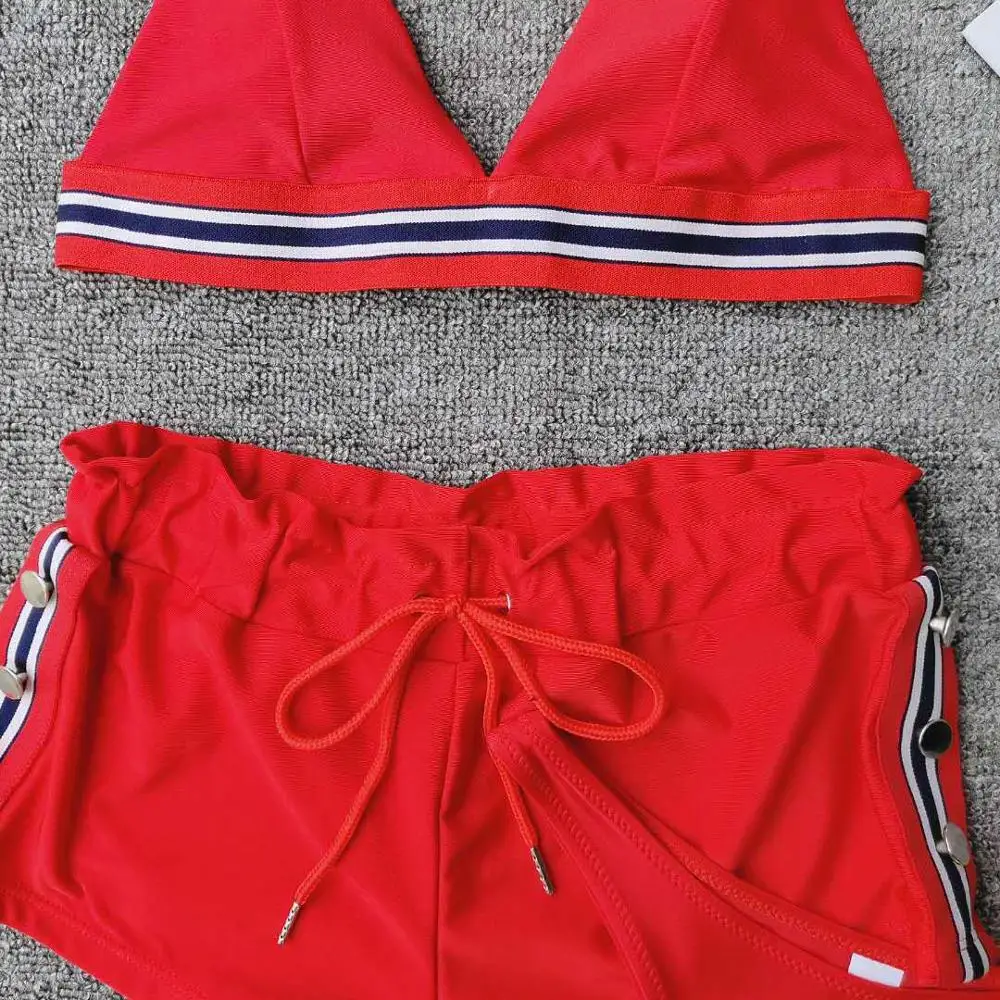 

Sexy Halter Bikini Set Women 2019 Swimsuit High Waist with Shorts Swimwear Bathing Suit Two Piece Set Swimming Suit