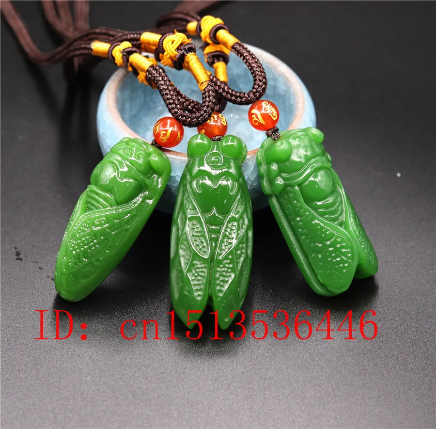 Ожерелье Цикада из натурального зеленого нефрита кулон ювелирные изделия ручная