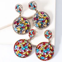 multicolor round drop earrings for women shinny luxury crystal romantic ladies pendant high quality wedding party jewelry ht108