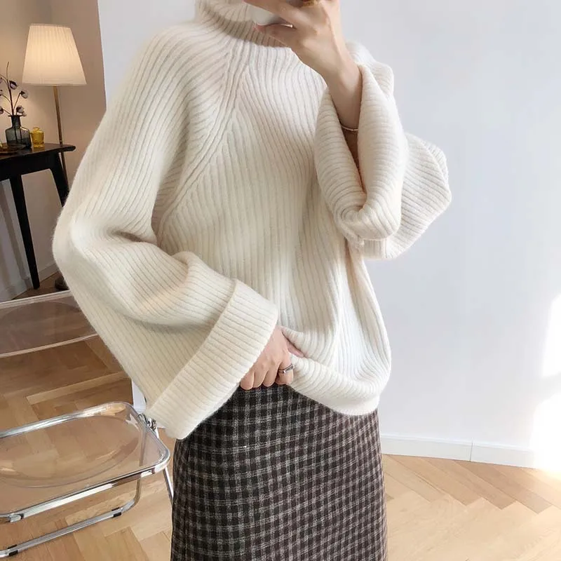 CamKemsey Winter Women Harajuku Knitted Sweaters Autumn Lazy Loose Thicken Turtleneck Sweaters And Pullovers