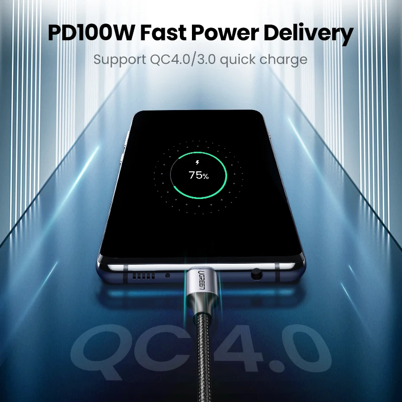 Кабель зарядный UGREEN 100 Вт USB C-USB C для MacBook MateBook Samsung Galaxy S9 PD100W 5A QC4.0 | Мобильные