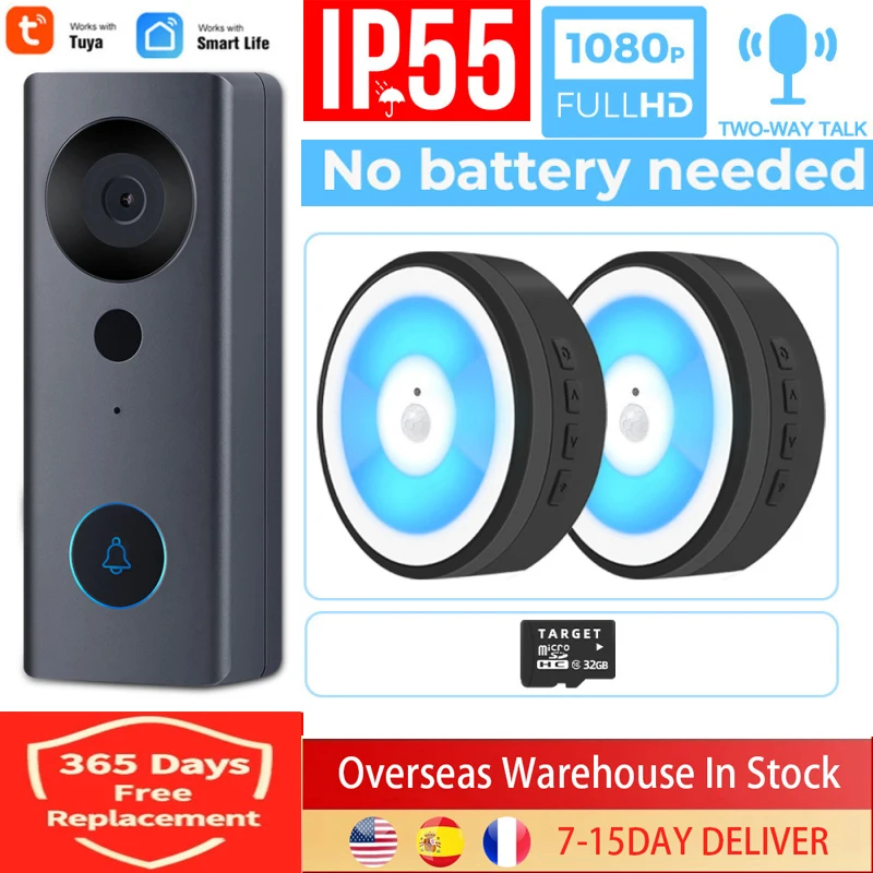 Tuya WIFI Doorbell Smart Home Wireless Phone DoorBell Security Alarm 1080P HD Camera Low Power Video Intercom Bell For Apartment |