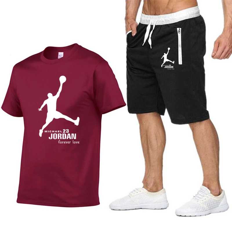 

Jordan23 Brand Men T shirt+Beach Shorts Sets 2021 Summer Jogging Pants T-shirt Tracksuit Funny Streetwear Harajuku Tops Tshirt