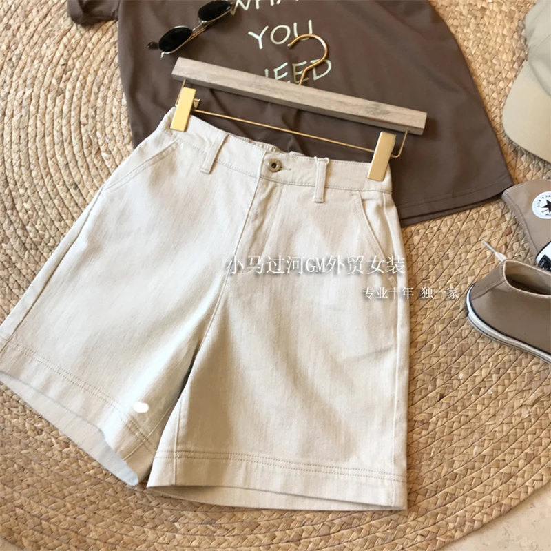 

Women's High Waist Denim Shorts 2021 Summer New Korean Style Vintage Solid Color Casual Loose Wide Leg Denim Short Pants Female