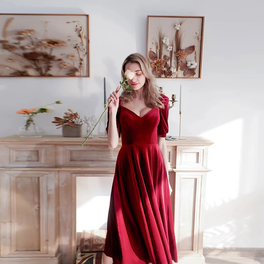 

Spring 2021 New Women's Wedding Dress Cover Arm Toast Red Suspender Dress Banquet Host Wedding Dress