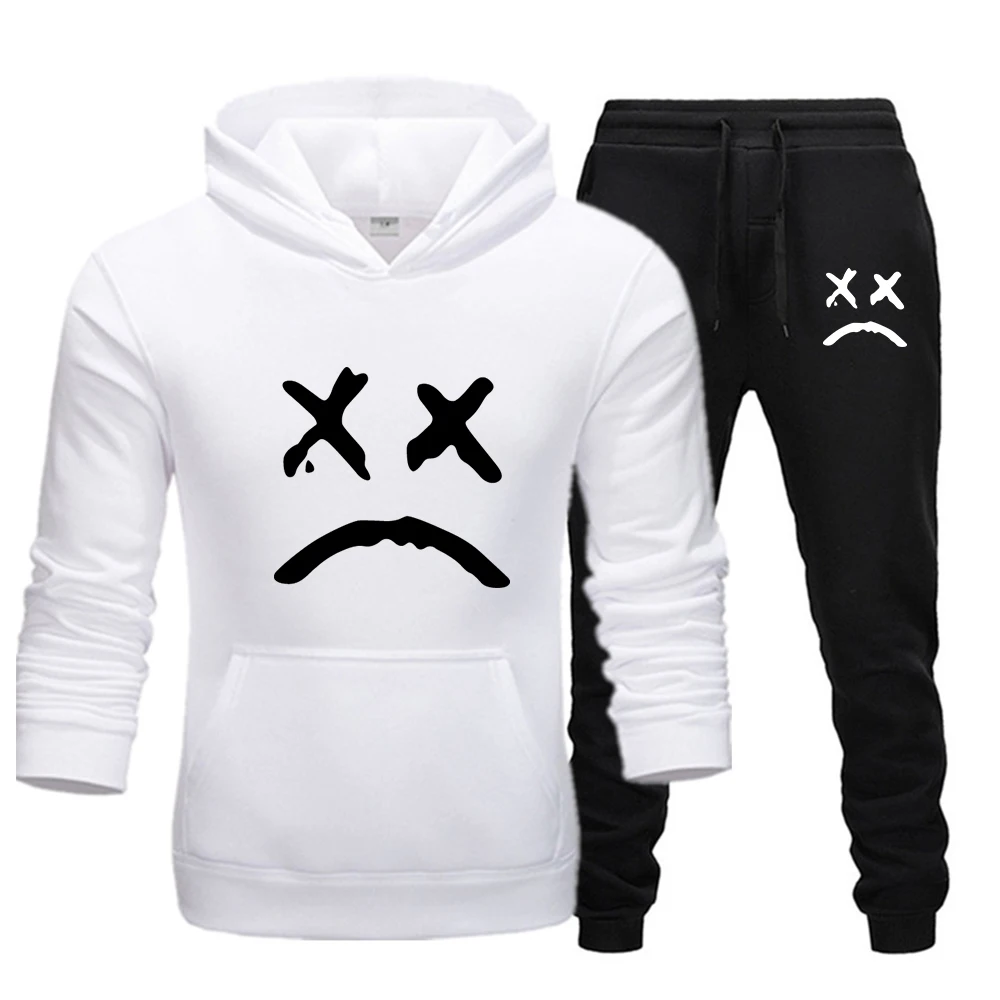 

New fashion hoodie 2020 men's sports funny cute sweatshirt+sports pants set casual long sleeve thick clothing set with men set