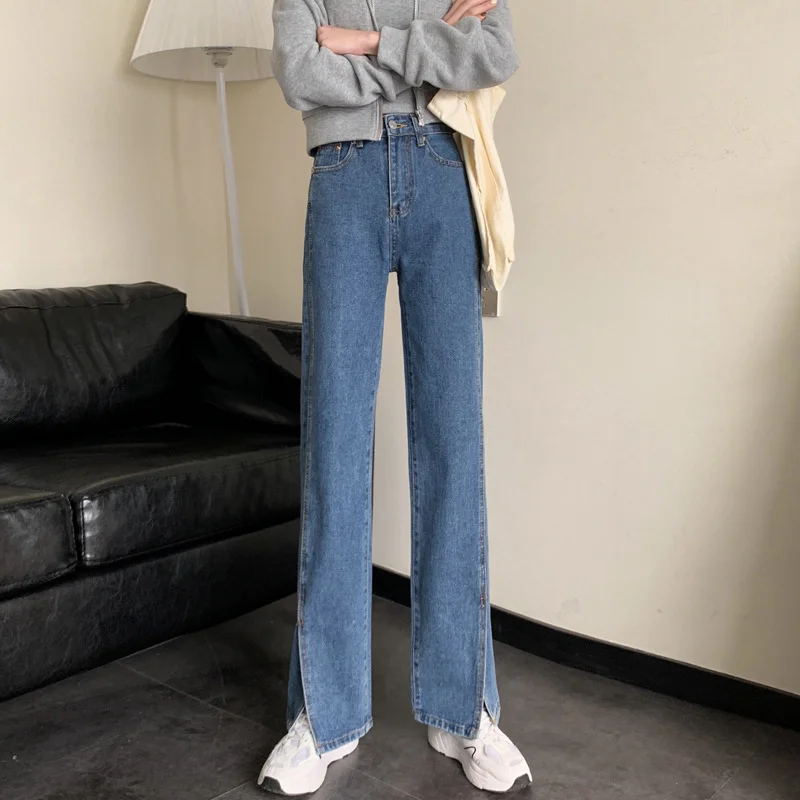 

Flare Jeans Women Denim Pants High Waisted Slit Leg Vintage Streetwear Bell Bottom Fashion Clothes Cut Out Full Length