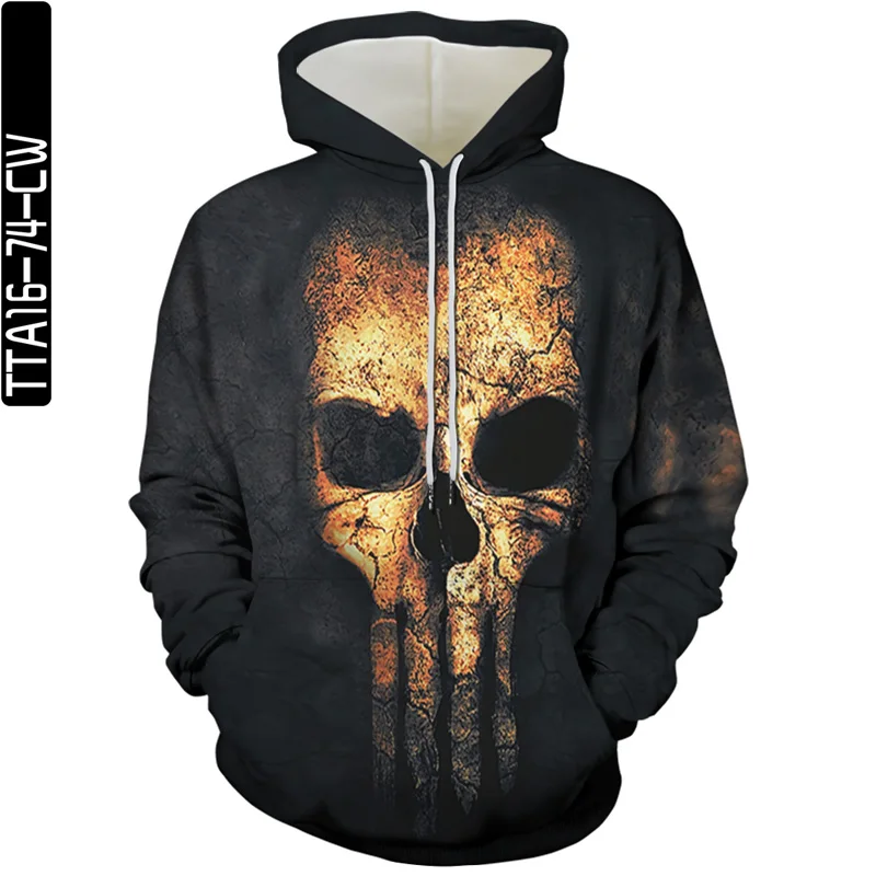 

2021 new season men's hoodie sweatshirt 3D printing funny skull streetwear Harajuku pullover hip-hop sportswear boy
