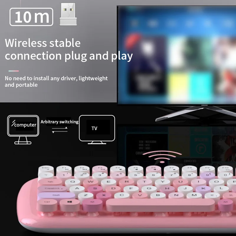 

Wireless Keyboard Portable 84 keys Mini Punk Key Cap PC Laptop Keyboard 1600dpi Ergonomic 2.4g USB Mouse and Keyboard Set