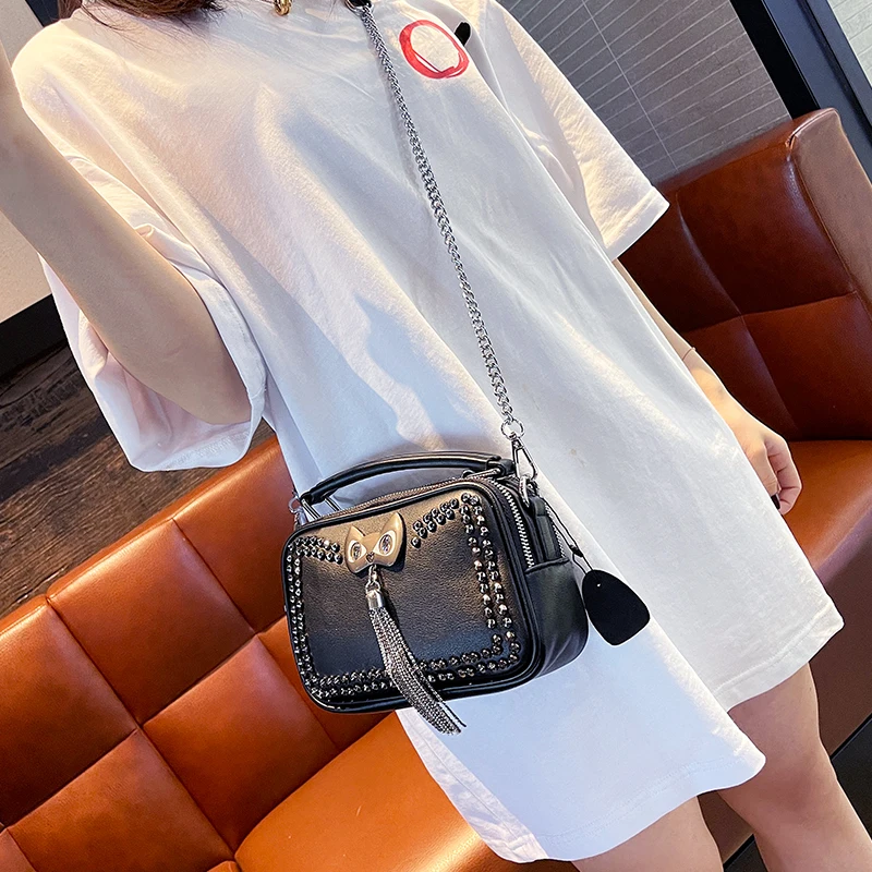 

Luxury Shoulder Purses Crossbody Chain Rivet Tassel Ita Bag Mini Women Handbag Sac Top Handle Bolsa Feminina