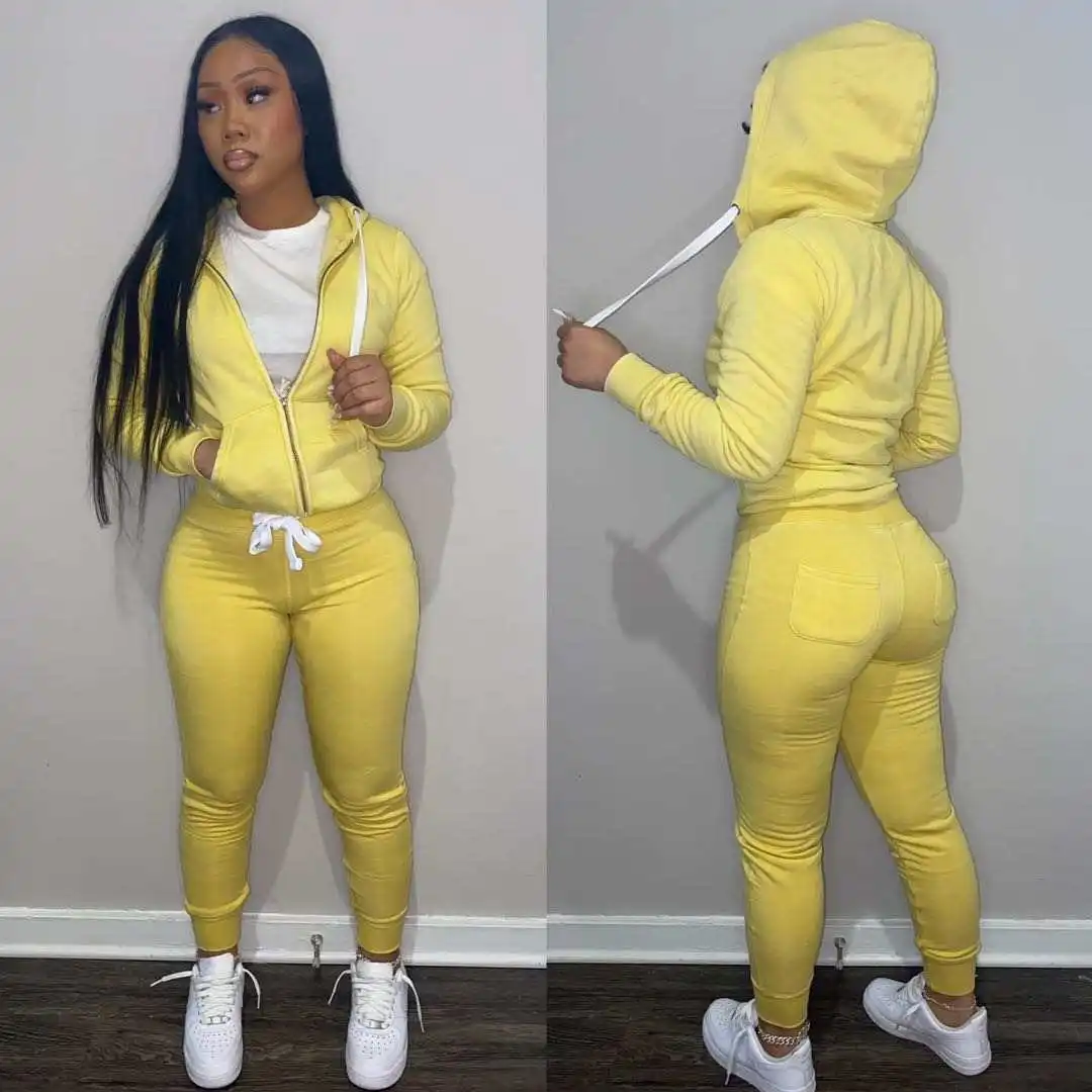 

Winter Women Tracksuit Two Piece Set Hooded Zipper Jacket Coat And Long Pants Sportsuit Matching Set Clothes For Women Outfit