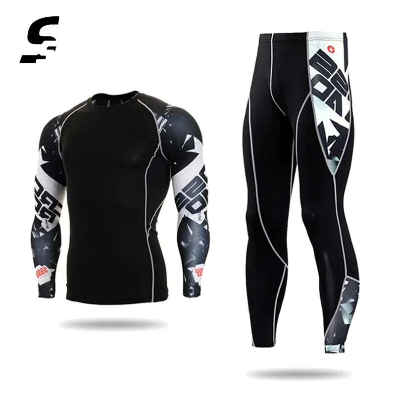 

Gym Clothing Men Sport Tracksuit Running Tight Quick Drying Long Sleeve + Workout Leggings Men Fitness Tights Workout Clothes