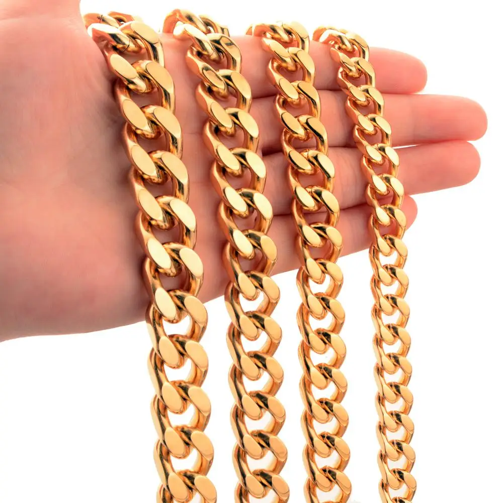 Женское и мужское ожерелье из нержавеющей стали золотого цвета с широким шейным