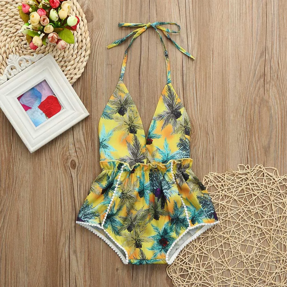 Летняя одежда для малышей Новая маленьких девочек Детский комбинезон с v