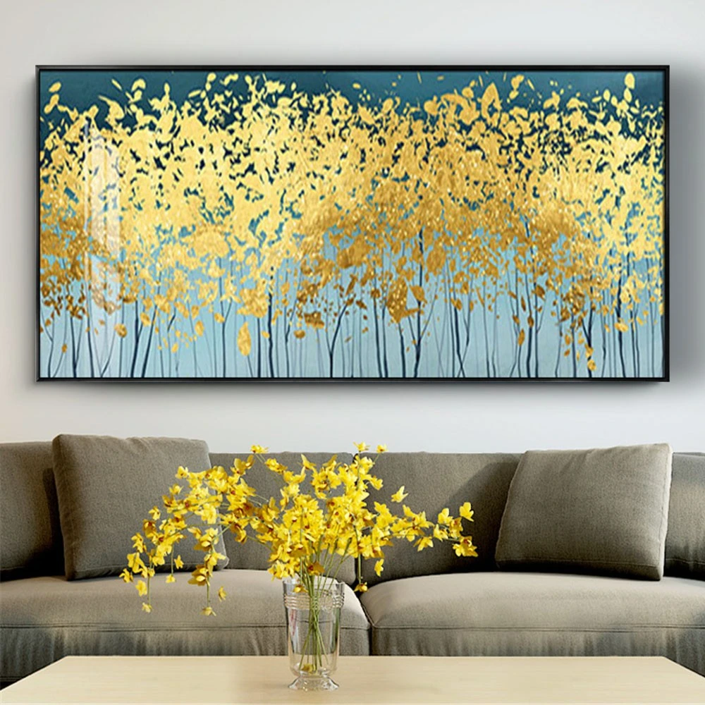 

Modern hand-painted oil painting Nordic forest landscape canvas painting Wall Art for Living Room Home Decor Golden Indoor Decor