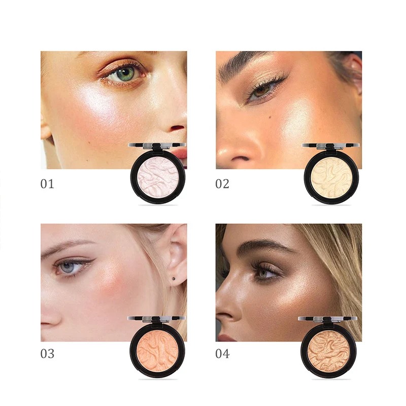 Резная высокоглянцевая пудра румяна и хайлайтер Палитра 4 цветов Запеченная