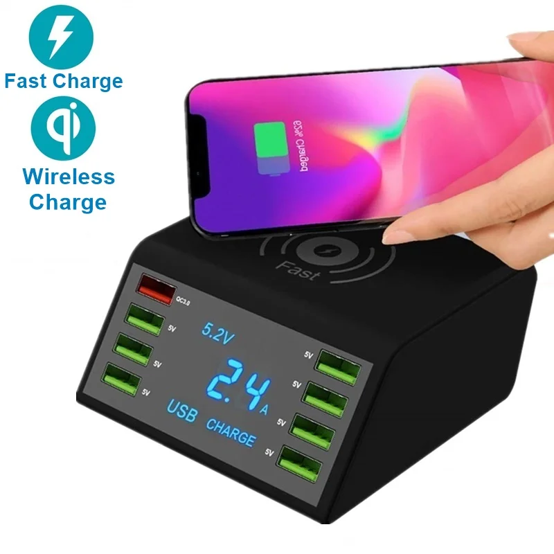 Tongdaytech Мульти 8 портов Lcd USB Qi Беспроводное зарядное устройство для Iphone X Plus Быстрая