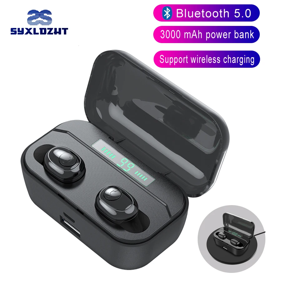 3000 мАч Внешний аккумулятор, настоящие беспроводные Bluetooth наушники, беспроводные наушники с шумоподавлением, бинауральные звонки, гарнитура