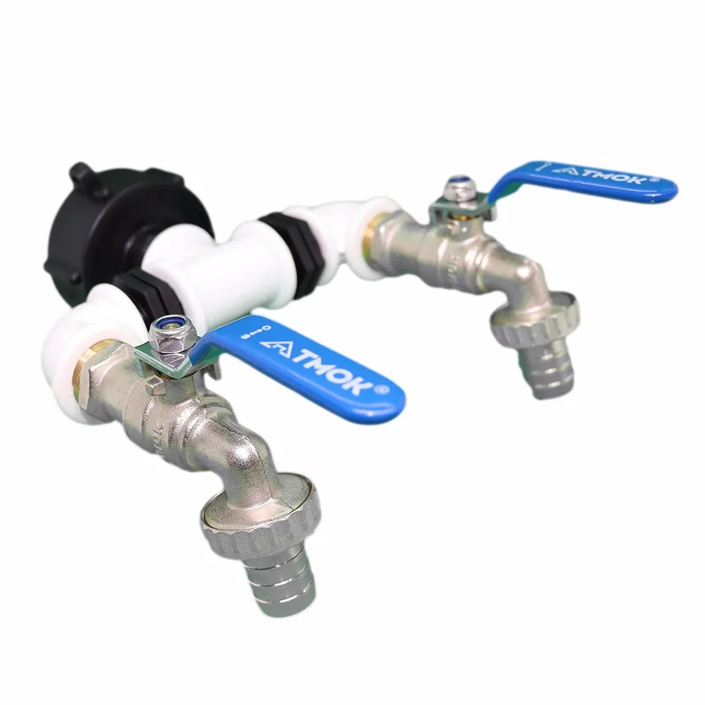 

IBC Tank Adapter S60x6 Coarse Thread 2-way 1'' Male Thread 3/4" Hose Nozzle Garden Hose Faucet Water Tank Hose Connector Tap