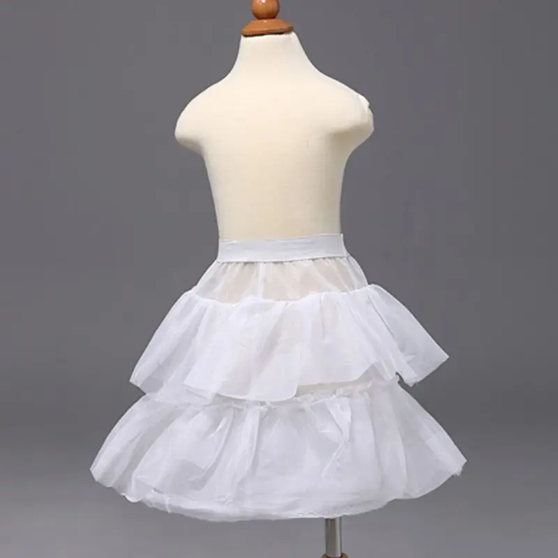 

Flower Girls White Petticoat Skirt Single Hoop Double Layer Ruffles A-Line Crinoline Elastic Waist Underskirt Half Slip