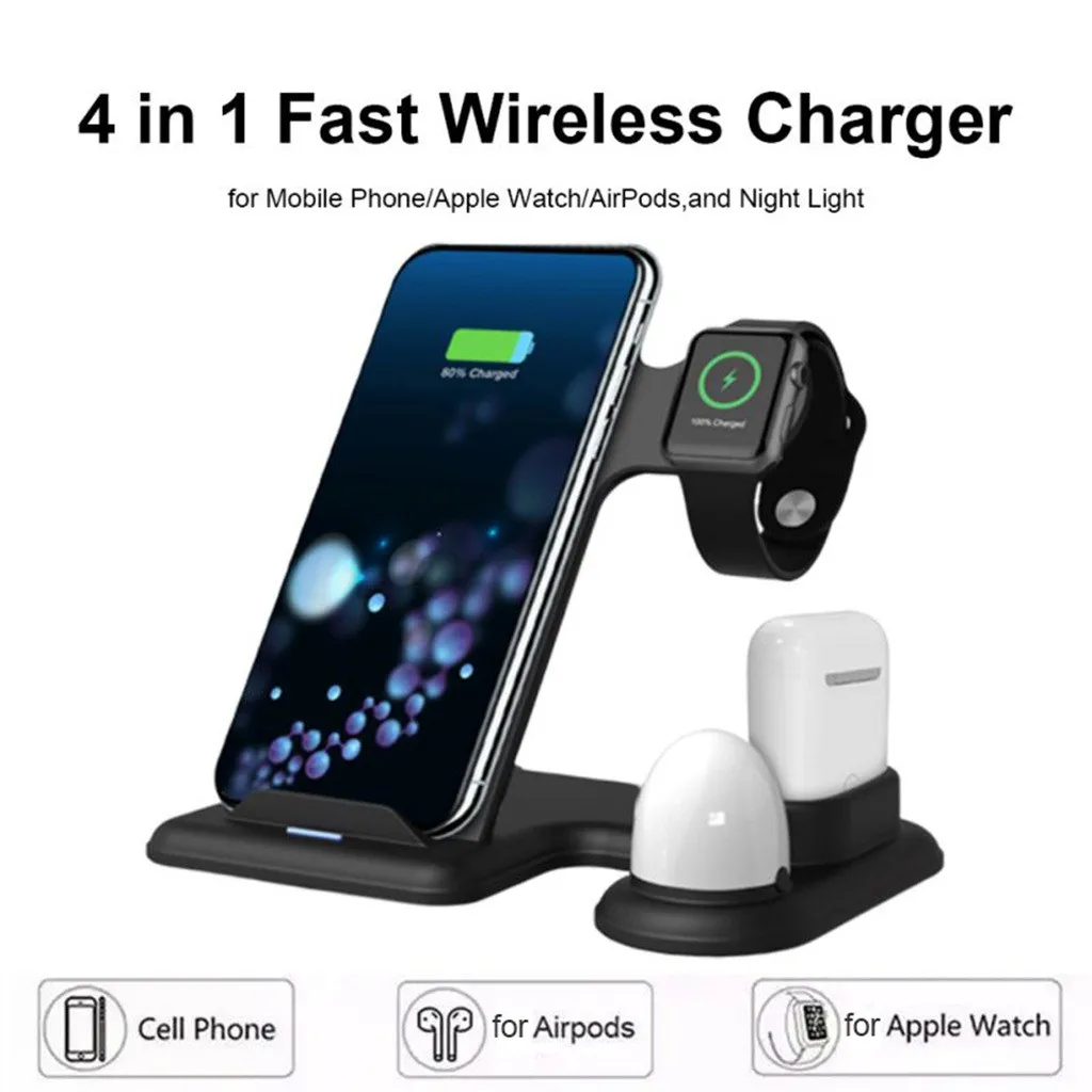 

Qi Wireless Charging Pad Charger Light For IWatch For Airpods Dock For Iphone 11 Fast Charge Dock Station For iPhone 12 XS XR