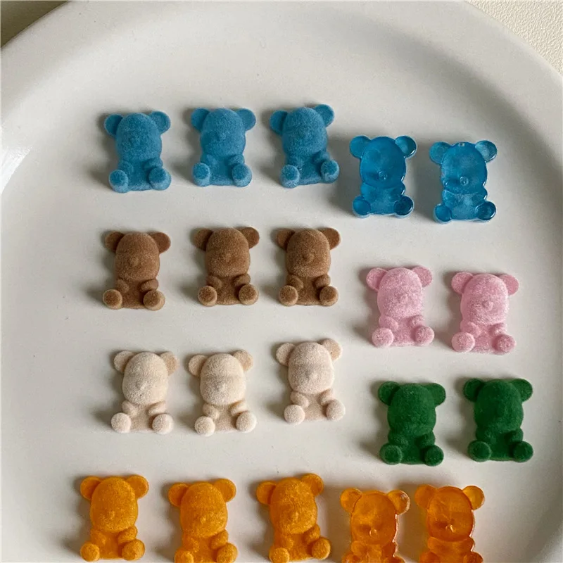 

10pcs 20x24mm Flocking Bear Fun Plush Patches DIY Fashion Making Jewelry Hair Garment Accessories Multi Colors
