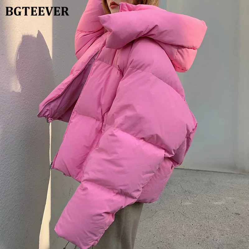 

BGTEEVER шикарные женские парки с капюшоном и хлопковой подкладкой 2021 зимние теплые свободные однотонные плотные женские пальто Дамская верхн...