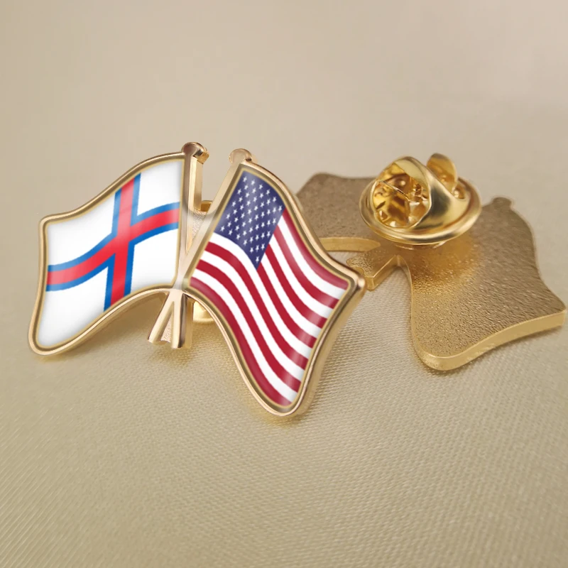 

Faroe Islands and United States Crossed Double Friendship Flags Lapel Pins Brooch Badges