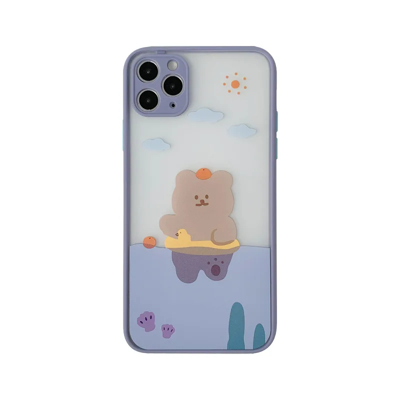 

Smoke blue swimming bear mobile phone case for iPhone11 12Pro Max mini X XR XS XSMax 8 7PluS anti-fall protective back cover