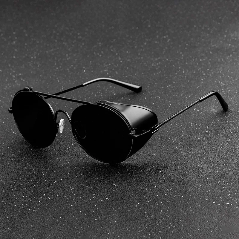 Солнцезащитные очки в стиле стимпанк для мужчин и женщин, модные брендовые дизайнерские солнечные очки в круглой металлической оправе, в ст...