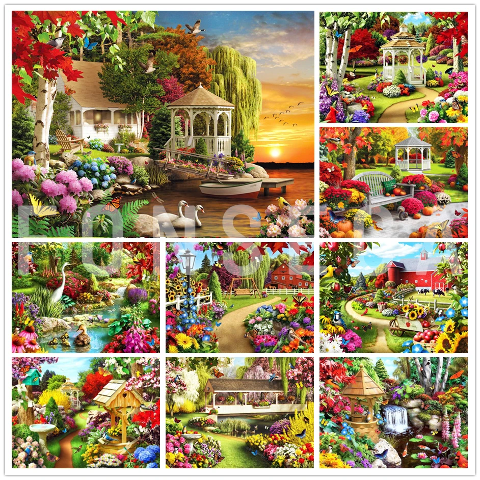 

Full Square Round Garden Scenery 5D Diy Diamond Painting Mosaic Rhinestones Embroidery Handmade Wall Art Poster for Home Decor