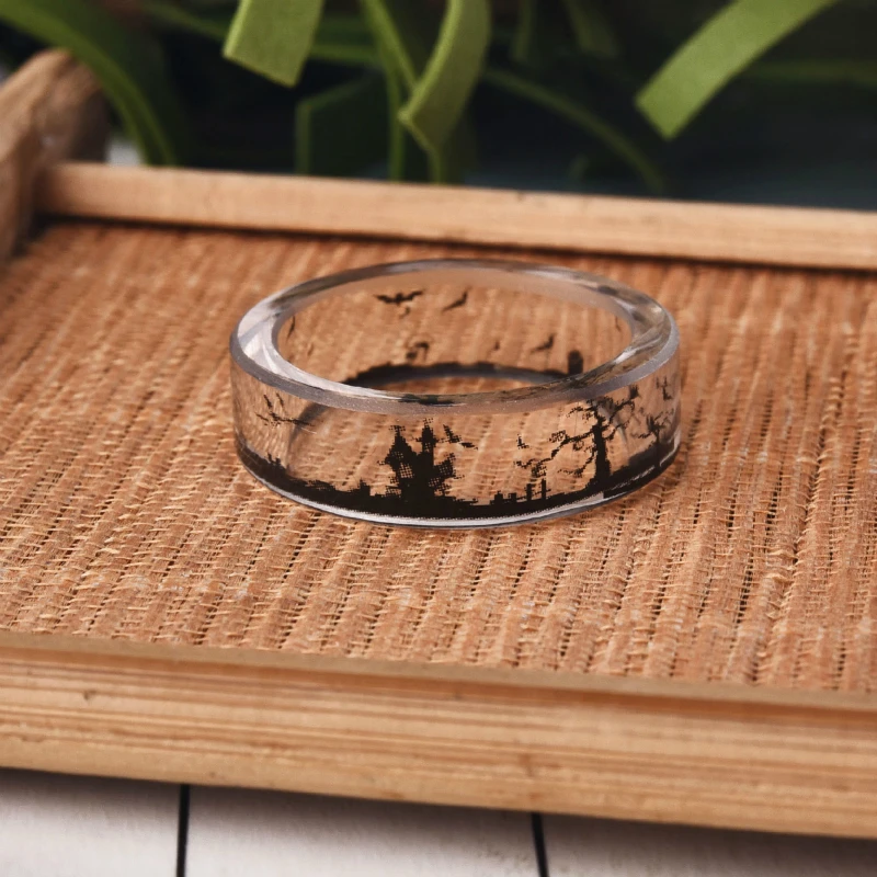7 Stye Fashion Transparent Tree And Birds Resin Ring Ink Painting Scenery Inside Party Jewelry Cute Rings for Women Gifts | Украшения и