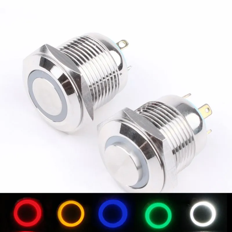 16 мм короткие Стиль металлический кнопочный переключатель с светодиодный
