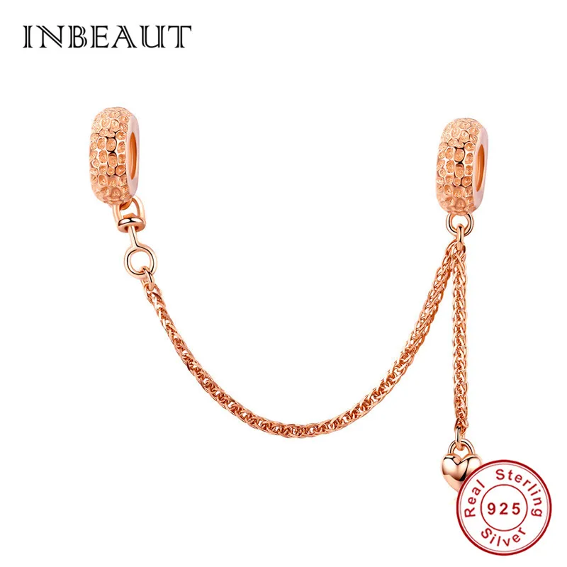 INBEAUT Настоящее 925 пробы Серебряное милое сердце цветок прекрасная безопасная цепочка Бусины Подходит Pandora талисманы браслет хорошее ювелирное изделие - Цвет: S1112-1