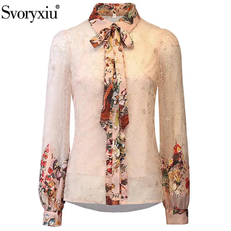 

Женская блузка с вышивкой Svoryxiu, летняя блузка в горошек с рукавами-фонариками и флокировкой