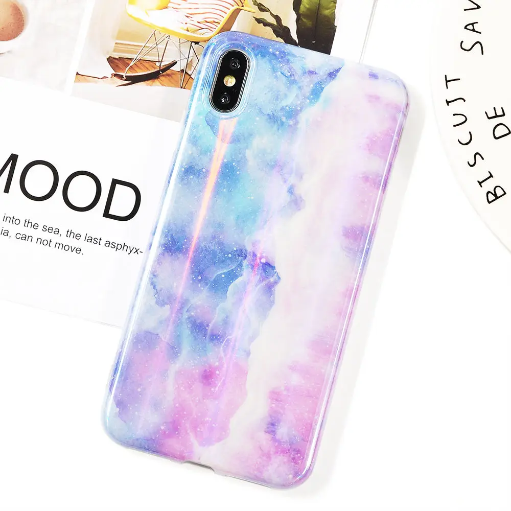 T4 Глянцевый лазерный мраморный чехол для iphone X XS Max, мягкий силиконовый чехол для iphone 6, 6s, 7, 8, 7 plus, задняя крышка для телефона - Цвет: T4