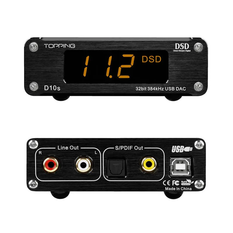 TOPPING D10s USB DAC XMOS XU208 ES9038Q2M PCM384KHz DSD256 Support COAX/OPT/RCA Output HIFI Decoder Plug and play|Цифро-аналоговые