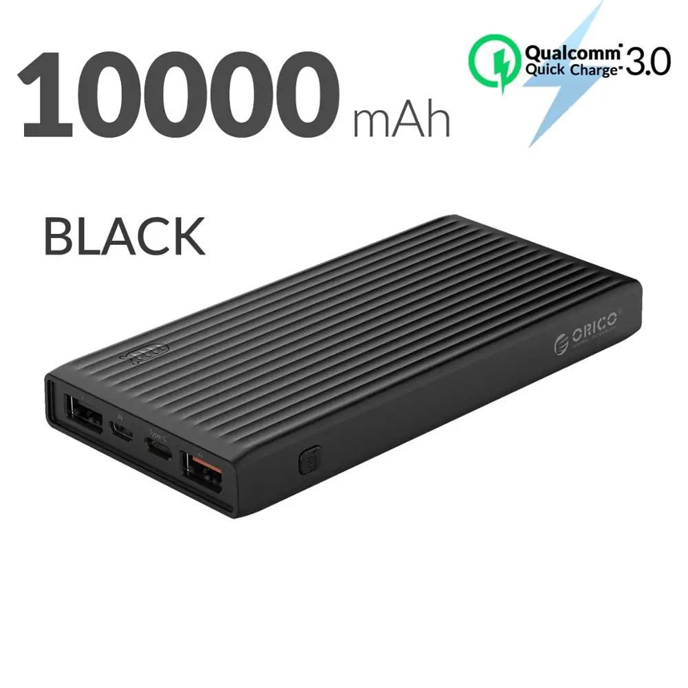 ORICO 10000-20000 мАч портативное Внешнее зарядное устройство, Ультра тонкое USB зарядное устройство для мобильного телефона, быстрое зарядное устройство - Цвет: 10000mAh black