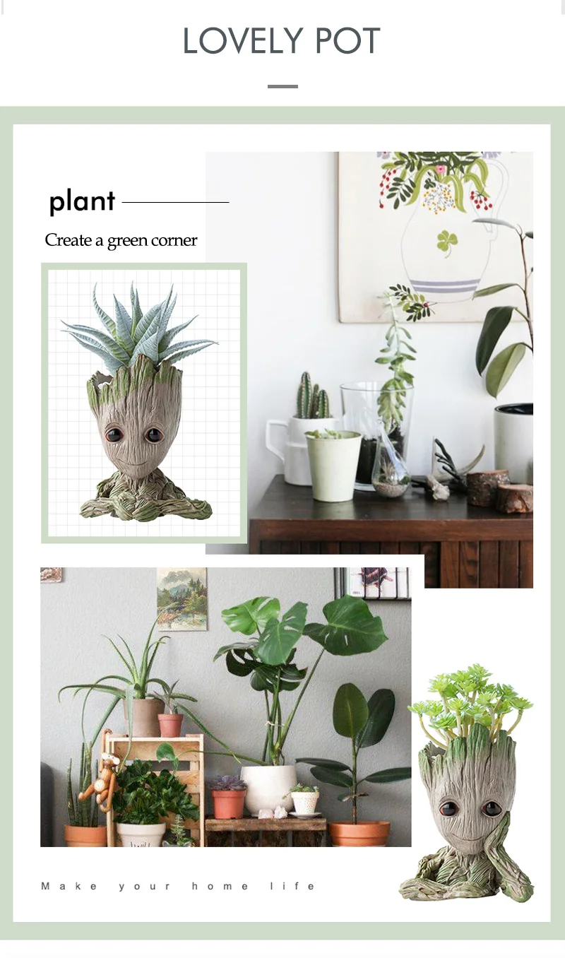 Strongwell Flowerpot Baby Groot Pen Pot Holder Plants Flower Pot Cute Action Figures Toys for Kids Gift Desktop Decoration