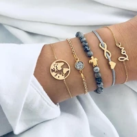 5pcsset fashion natural stone beads chains bracelets set for women turtle heart love map charm bangle girls boho jewelry