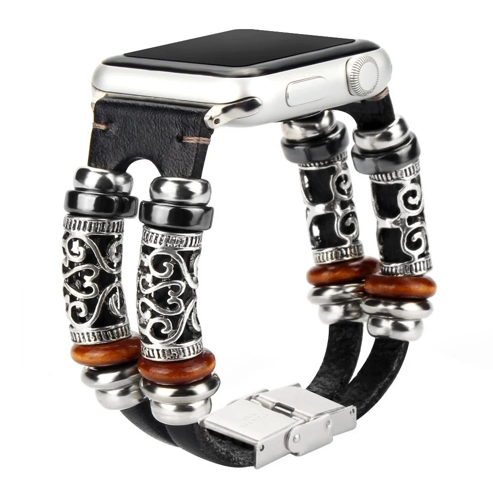 Ретро Ювелирный Браслет для Apple Watch SE Band Series 6 5 4 3 Кожаный ремешок ручной работы iWatch