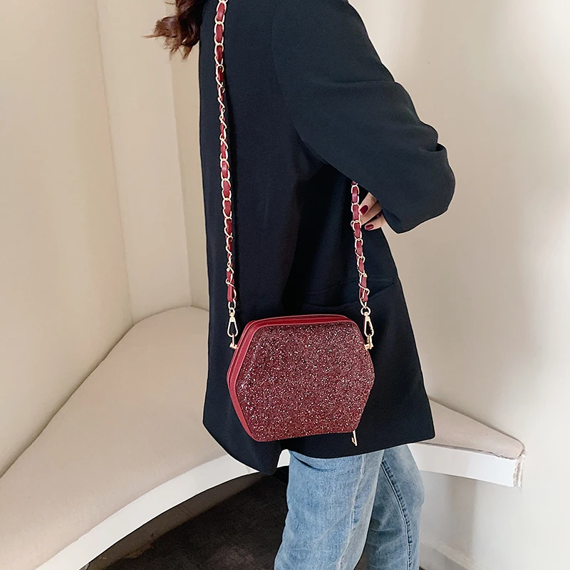 2020 New Hexagon PU Leather Crossbody Bags Women Travel Shoulder Messenger Bag Lady Chain Handbags Purses Mini Flap Party | Багаж и сумки